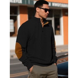 Men'S Corduroy Sweatshirt - Oversized Long Sleeve Pullover with Stand Collar, Green & Brown Striped Casual Sweater, All-Season Comfortable Loose Fit for Outdoor & Casual Attire, Plus Size Available, Easy Care (Ideal for Bowling & Casual Outfits)