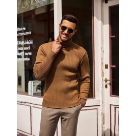 Men's Slim Fit Ribbed Turtleneck Sweater - Lightweight Knit Pullover for Fall/Winter, Casual Long Sleeve, Machine Washable, Solid Color, Comfortable Casual Attire, PLUS SIZE