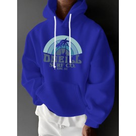 Men'S Oversized Fleece-Lined Hooded Sweatshirt with Surf & Beach Graphic Print - 100% Micro-Elastic Knit, Kangaroo Pocket, Surfing Surf Co. Design, Surfing-Themed Casual Pullover for Surfing, Beachwear & Everyday Comfort (Large Size) - Ideal Gift fo