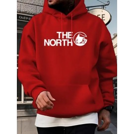 Men's Plus-Size Oversized Hoodie Sweatshirt - Red Hockey Logo & The North Slogan Print, Kangaroo Pocket, Machine-Washable Knit Fabric, Hockey-Themed Casual Wear & Christmas Party Outfit, Thanksgiving Gift (Local Shipping) - Hockey, PLUS SIZE