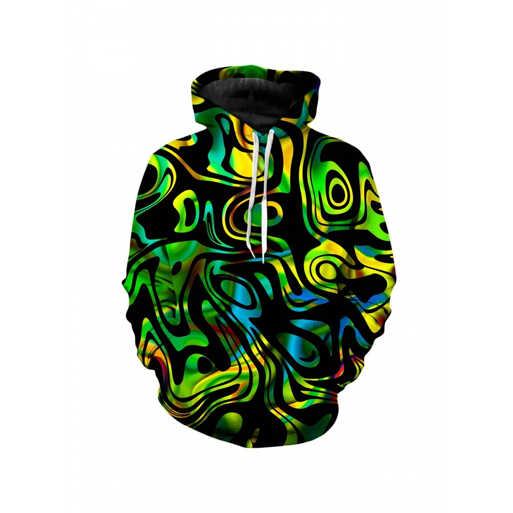 Men'S Psychedelic Hoodie - Long Sleeve Pullover Sweatshirt with Hood, Machine Washable Winter Warmth, Harajuku Streetwear for Concerts, Parties & Everyday Outfits - Available in Green, Purple, Pink, Blue, Yellow, Orange - Bold Statement Piece, Party Outfit, Geometric Pattern, Durable Construction, Fashion Enthusiasts, PLUS SIZE