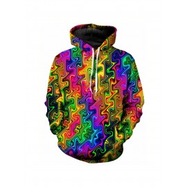 Men'S Psychedelic Hoodie - Long Sleeve Pullover Sweatshirt with Hood, Machine Washable Winter Warmth, Harajuku Streetwear for Concerts, Parties & Everyday Outfits - Available in Green, Purple, Pink, Blue, Yellow, Orange - Bold Statement Piece, Party Outfit, Geometric Pattern, Durable Construction, Fashion Enthusiasts, PLUS SIZE