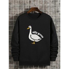 Men'S Loose Fit Sweatshirt - White Pullover with Minimalist Graphic, Soft Polyester Long Sleeve Shirt for Everyday & Formal Wear, Machine Washable Winter Sweater for Men, Sweater, Casual Wear, Korean Fashion, Durable Construction, Printed Top, Streetwear Lovers, PLUS SIZE