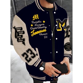 Men'S Plus Size Baseball Jacket | Los Angeles Style, Letter and Number 23 Print, Wrinkle Resistant, Casual Sports, Perfect for Parties, Autumn and Winter